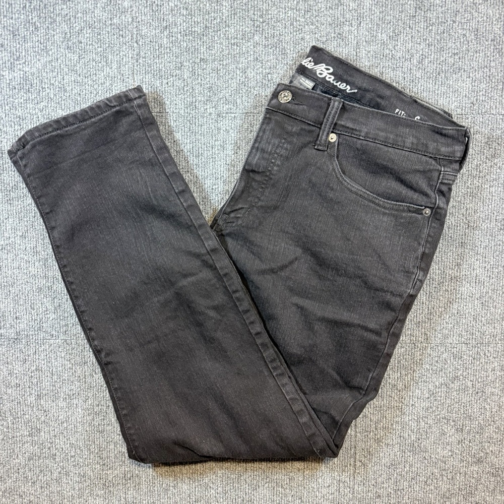 Eddie Bauer Men's Straight Fit Black Denim Jeans, flannel inside,5-Pocket. 36/32